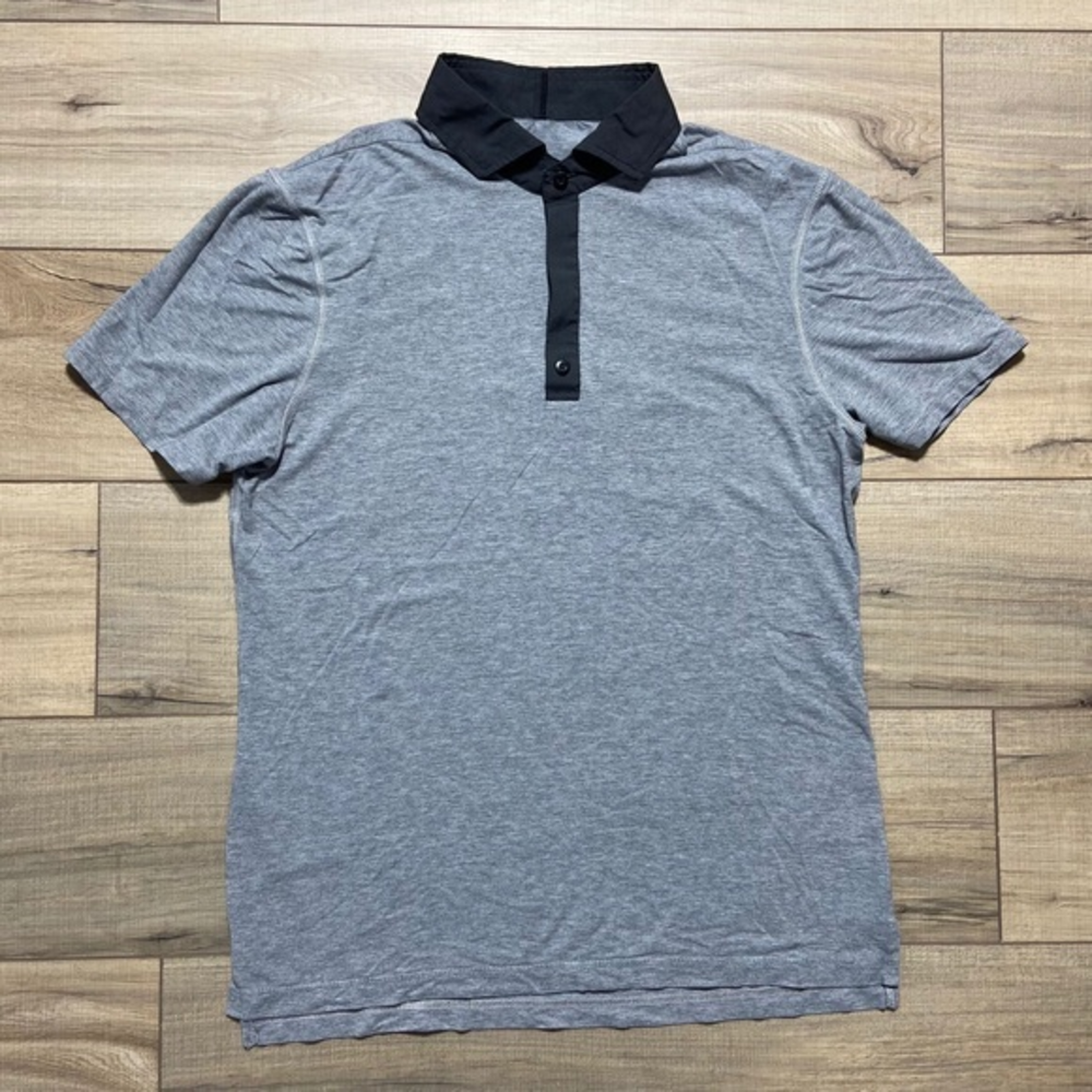 Lululemon Mens Polo‎ Shirt Post Practice Polo Gray And Black See Measurements